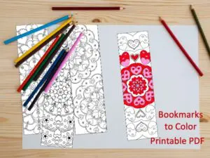 4 Hand Drawn Valentine Mandala Bookmarks to Color
