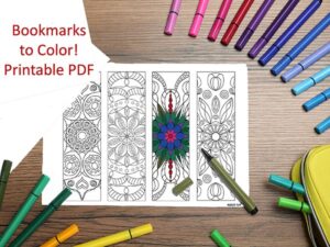 4 Hand Drawn Mandala Bookmarks to Color