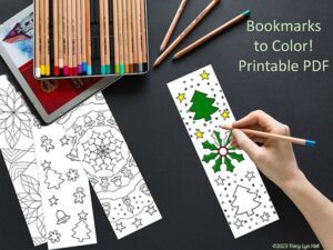 4 Hand Drawn Winter Bookmarks to Color