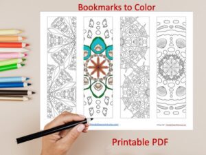 4 Hand Drawn Seashell Mandala Bookmarks to Color
