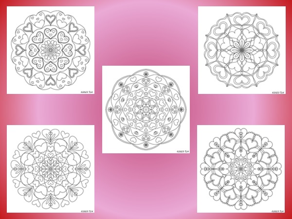 10 Hand Drawn Valentine Hearts Mandala Coloring Pages - Image 3
