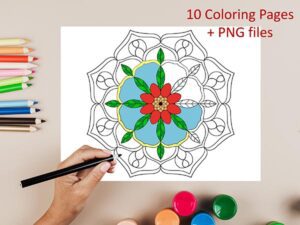 10 Flower Themed Mandala Coloring Pages