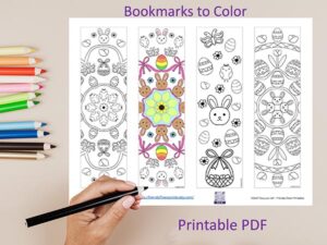 4 Hand Drawn Easter Mandala Bookmarks to Color