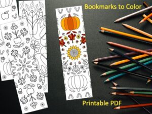 4 Hand Drawn Autumn Mandala Bookmarks to Color