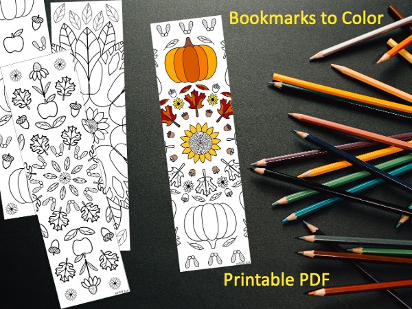 4 Hand Drawn Autumn Mandala Bookmarks to Color