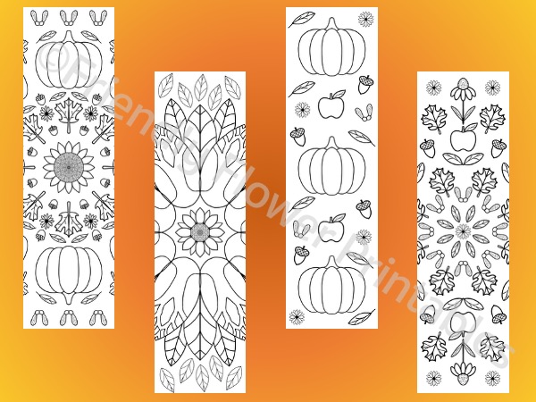 4 Hand Drawn Autumn Mandala Bookmarks to Color - Image 3