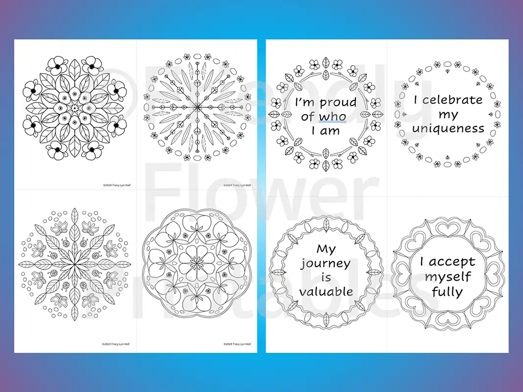 20 Self Care Mandala Coloring Cards - Image 3